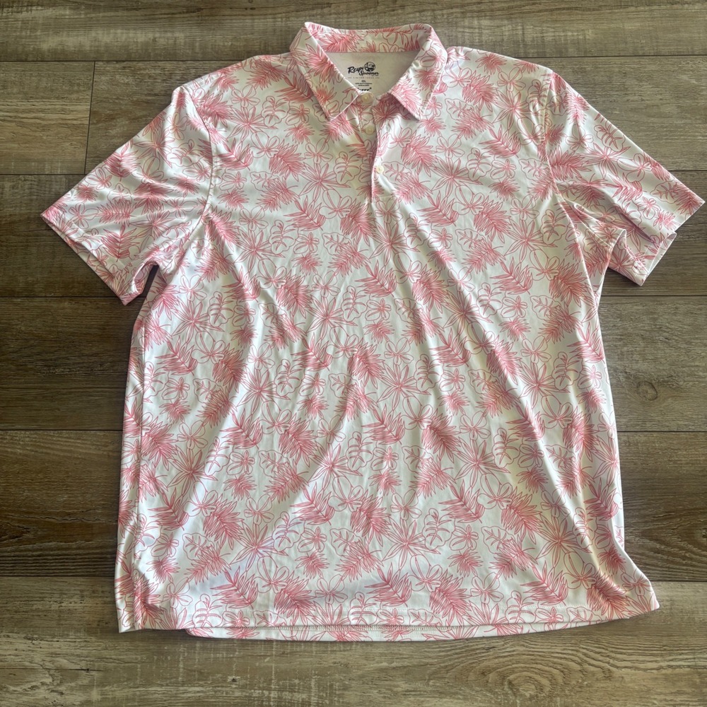 Reyn Spooner Polo Shirt Mens 2XL Pink Hihipe'a Tropical Floral Performance brrr°